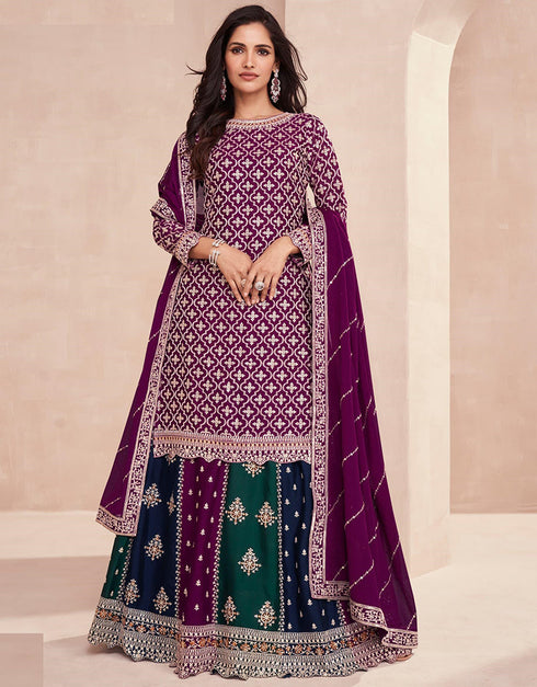 stylish purple chinon embroidered chinon heavy gharara suit with multi colour chinon rt9017-185264 Front View